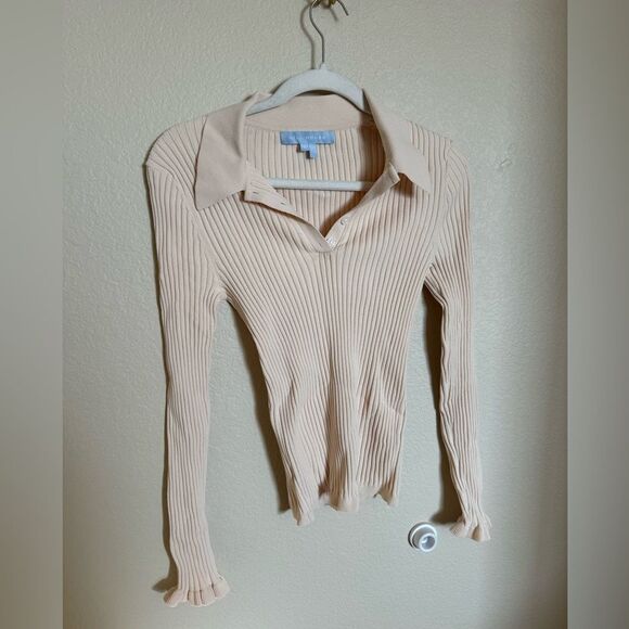 Hill House the Jenny Top Size Small in Cream Ribbed Polo Long Sleeve - Picture 2 of 5